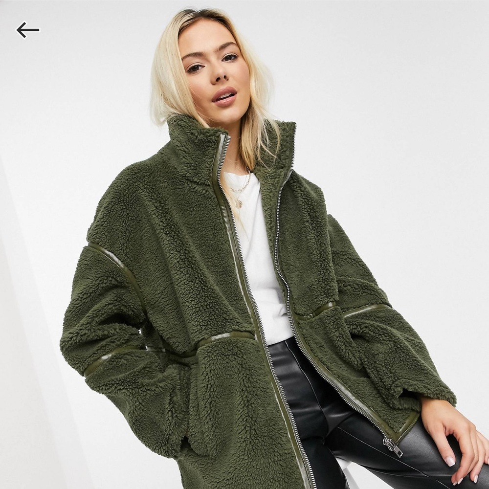 ASOS | Olive Sherpa Zip-Up Jacket